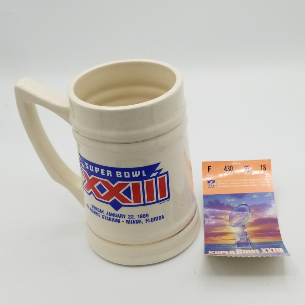 1989 NFL Super Bowl XXIII mug & Used game ticket
